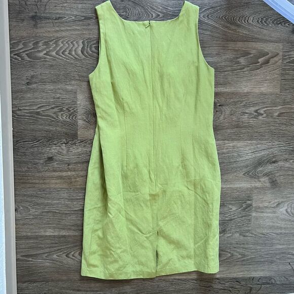 Tess Silk Linen Blend Green Sleeveless Knee Length Lined Dress Women's size 8 - Picture 2 of 8